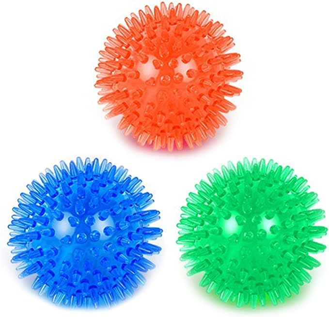 Orgrimmar 3 PCS Pet Squeaky Chewing Balls Dog Soft Stab Cleaning Teeth Toys Balls with High Bounce for Small Medium Large Pet Dog Cat Toys(Small,2.55in)