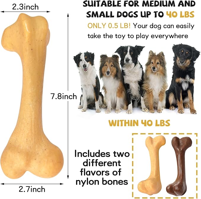 Aggressive Chew Toys, Nylon Bones, Indestructible Toys for Medium Large Dogs, Durable Tough Puppy Teething, Beef & Chicken Flavor (2pcs)