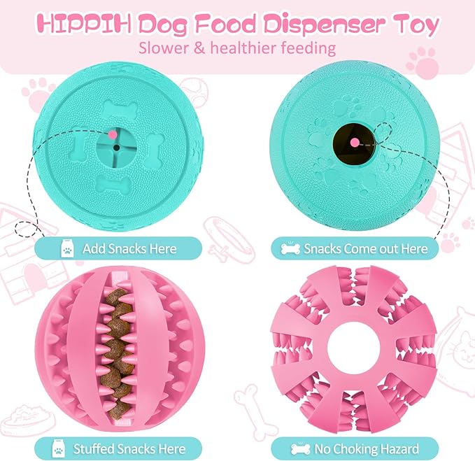 HIPPIH Dog Puzzle Toys 2 Pack, Dog Enrichment Toys for Large Dogs & Small Dogs, Puppy Balls for Treat Dispensing, Durable Balls for Teeth Cleaning/IQ Training/Chewing