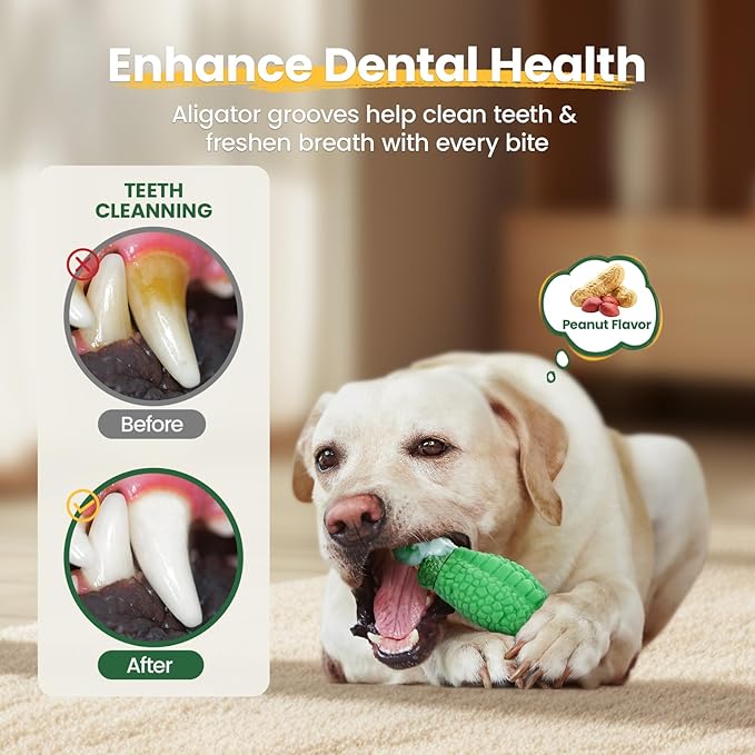 HGB Dog Chew Toys for Aggressive Chewers, Squeaky Indestructible Dog Toy to Keep Them Busy & Reduce Boredom for Medium, Large Breed, Peanut Flavor