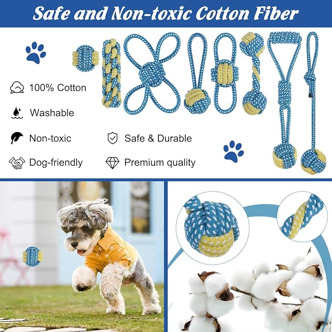 ETACCU 8 Pack Dog Rope Toys for Puppy & Small Dogs ， Puppy Rope Toy for Aggressive Chewers, Indestructible，Keeping Dogs from Being Bored- Blue