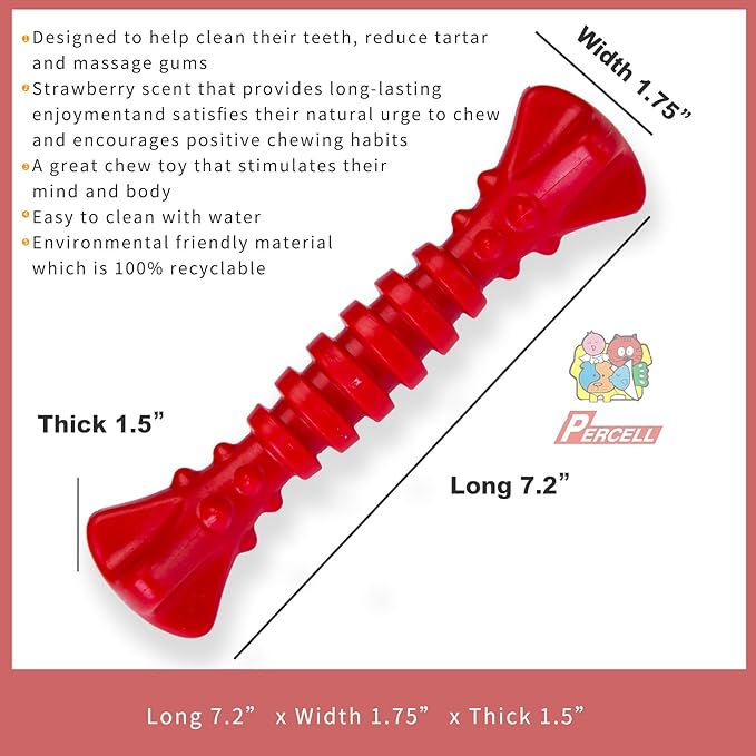 7-1/2" Dog Chew Toys - Thermoplastic Rubber Dog Chew Spiral Bone with Strawberry Flavor, for Medium Large Dogs (Strawberry)