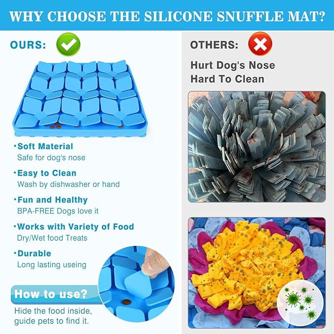 2 Pack Snuffle Mat for Dogs,Silicone Interactive Dog Mat No Hurt for Dog's Nose for Smell Training and Slow Eating,Encourages Natural Foraging Skills and Stress Relief for Dog Mental Stimulation Toys