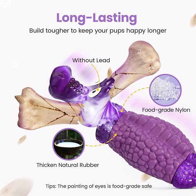 HGB Tough Dog Chew Toys for Aggressive Chewers, Squeaky Indestructible Dog Toy to Keep Them Busy & Reduce Boredom for Small, Medium, Large Breed, Bacon Flavor