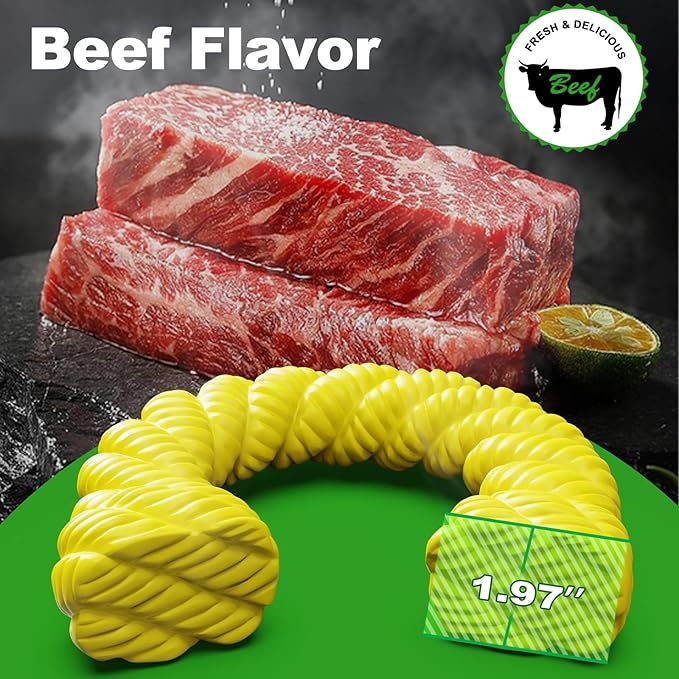 Dog Toys for Aggressive Chewers - Dog Toys for Medium Large Dogs, Toys for Traning, Indestructible Dog Toy with Beef Flavor, Natural Rubber Horseshoe-Shaped Chew Toys (Yellow)