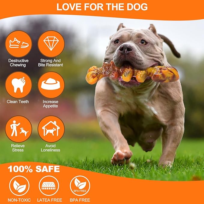 2-Pack Tough Large Dog Chew Toys - Bacon Flavor, Durable Nylon Dog Bone Toy for Aggressive Chewers, Small/Medium/Large Breed - Teeth Cleaning & Training, Avoid Loneliness & Gift
