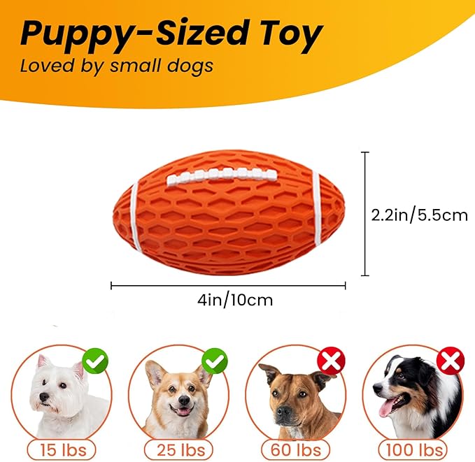 Small Squeaky Dog Toy, Rubber Dog Ball for Aggressive Chewers, Floating Fetch Outdoor Puppy Toys, Durable and Interactive Toy for Small Dogs, Bouncy Football, Orange, Small