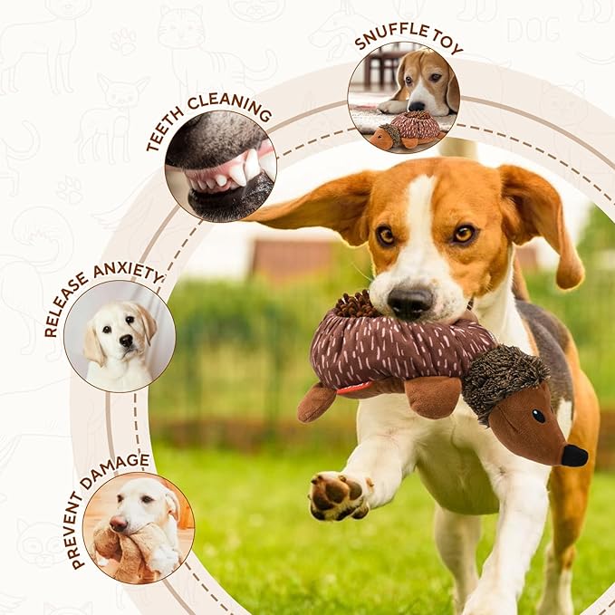 Interactive 2 in1 Snuffle and Squeaky Plush Dog Toy, Treat Hiding Dog Toys, Enrichment Stuffed Toys, Hedgehog Shape