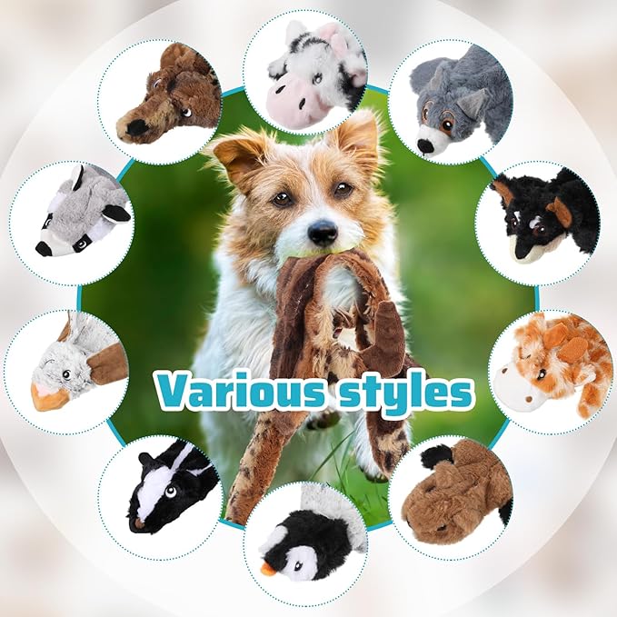 Sratte 10 Pcs Soft Dog Squeaky Toys No Stuffing Crinkle Dog Toy for Aggressive Chewers Durable Plush Teething Puppy Squeak Animals Chew for Small Medium Large Pets, 10 Styles (Classic Style)
