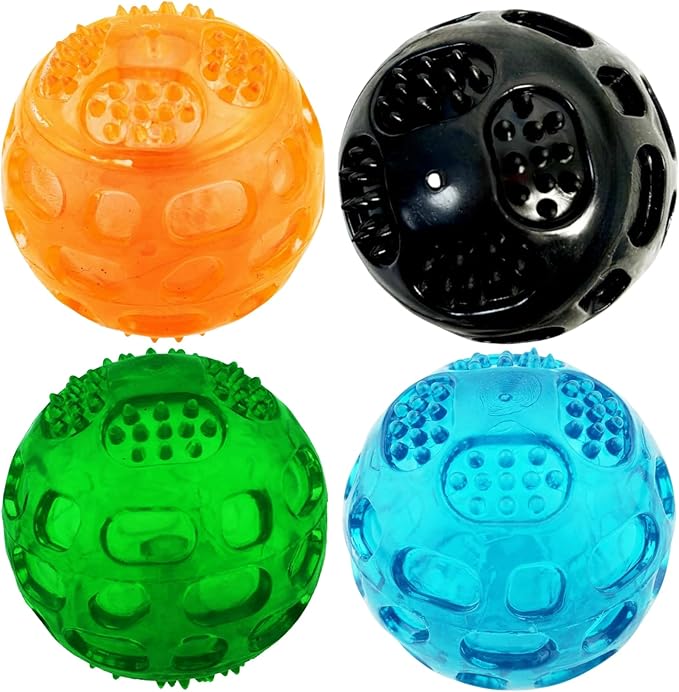 ADUCK Squeaky Dog Chew Toys, Meteorites Bouncy Series - Bite Resistant Fetch Ball for Aggressive Chewers, Non-Toxic Soft Rubber, Cute Crystal Ball Design - 3.15 Inches (4 Colors)