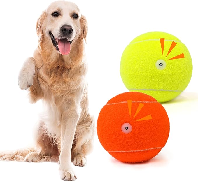 Tennis Ball Dog Toys 2 Pack - 4-Inch Durable and Safe Dog Ball, Sound Output from The Large Tennis Balls for Dogs with Mesh Bag, Perfect for Indoor and Outdoor Play