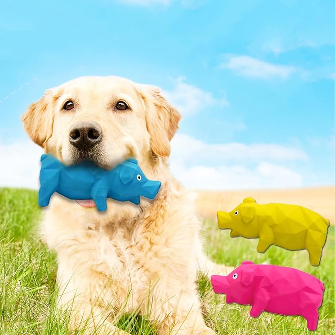 Pig Dog Toy, 3 PCS Squeaky Pig Dog Toy, Interactive Pig Dog Chew Toy That Oinks - Diamond-Shaped Rubber Dog Squeaky Toys, Durable Latex Grunting Pig Toy for Small Medium Large Dogs