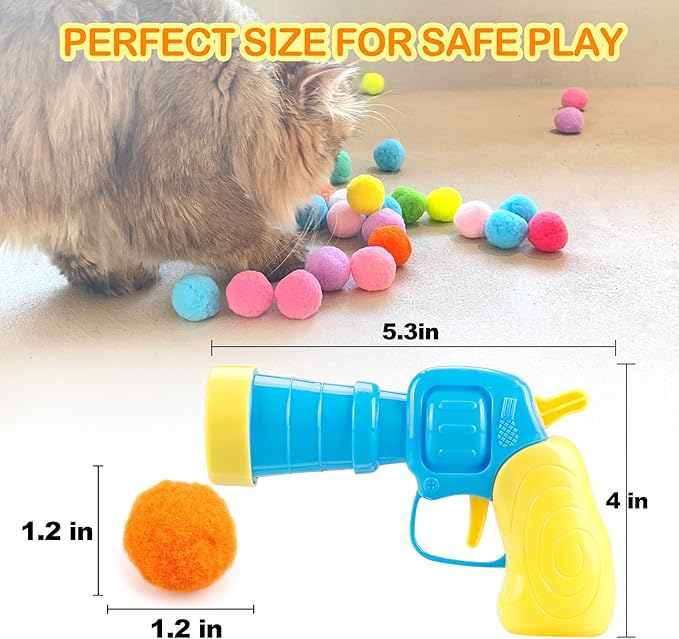 31Pcs Cat Ball Toy Launcher Gun,Cat Balls Fetch Toy,30Pcs Plush Fuzzy Balls Launcher Cat Toy for Cats with 1 Gun,Funny Interactive Cat Toys for Bored Indoor Adult Cats,Cute Kitten Kitty Toys