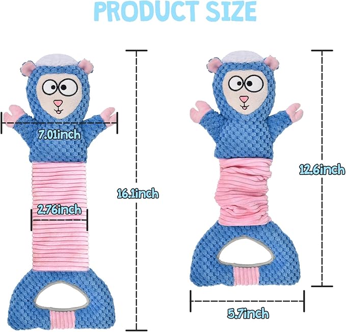 Dog Squeaky Toys, Sheep Plush Stuffing Dog Toys with Crinkle Paper for Puppy Teething, Tug of War Pet Chew Toys to Keep Them Busy, Small, Medium and Large(Blue)