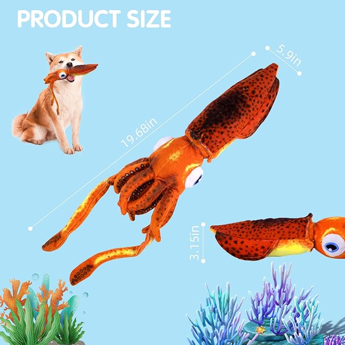 Cuttlefish Plush Dog Toy, Squeaky Toys for Large Dogs, Cute & Durable Dog Chew Toy, Ocean Animals Themed Indestructible Plush Toys Interactive, Simulation Squid for Small, Medium, Large Dogs