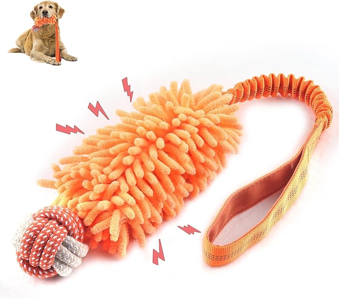 Dog Puppy Toys Dog Squeak Toys Plush Dog Toy with Dog Ropes Knots for Fun and Teeth Cleaning,Tug of War Toys, Puppy Chew Toys, Dog Rope Toys for Training Small, Large Dogs (Orange, Dog Bite Ball Toy)