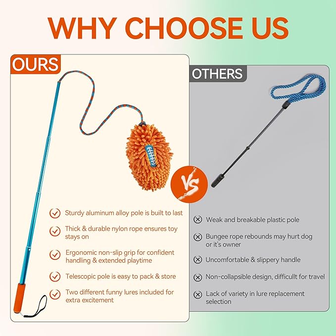 ALL FOR PAWS Interactive Flirt Pole Toy for Dogs Training & Exercise – Durable Teaser Wand with Luring Rope, Tug of War Chase Toy for Small to Medium Dogs