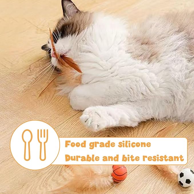 Wanheart 6 Cat Bouncy Balls with Feathers, Rubber Cat Toys Bouncy Balls, Fun Teething Toys, Indoor/Outdoor Interaction