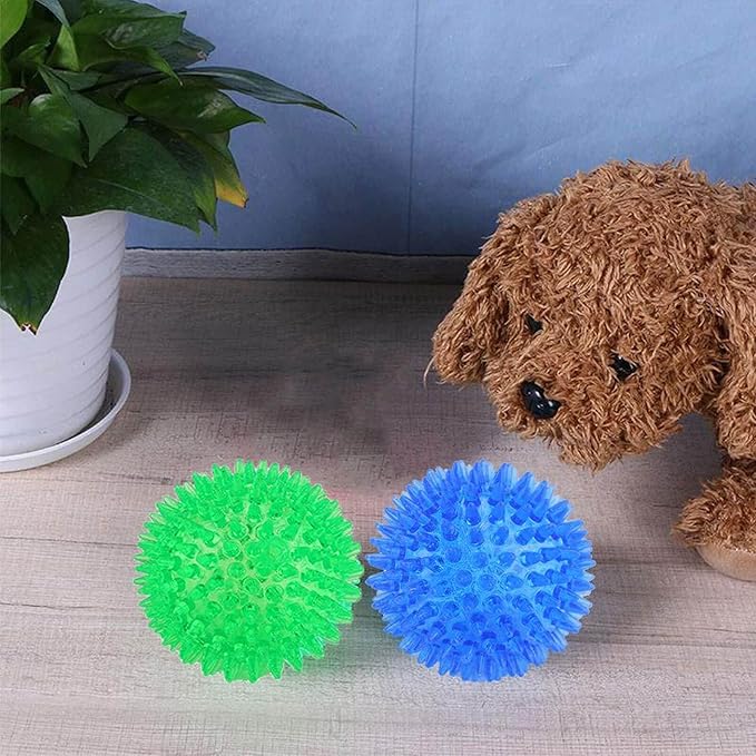Orgrimmar 3.5" Dog Squeaky Chewing Balls 3 Packs Pet Soft Cleaning Teeth Toys Dogs Spiky Balls with High Bounce for Small Medium Large Pet Dog Toys