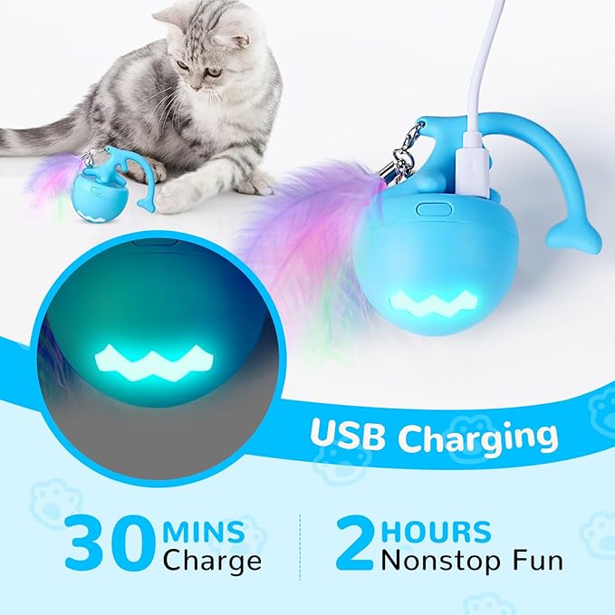 Interactive Moving Cat Toy Ball - Self-Play for Indoor Cats, Kittens to Adults | Smart Obstacle Avoidance, LED Light | Quiet All-Terrain, Fur-Proof, USB Rechargeable