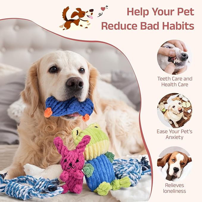 5pcs Dog Toys, Dog Chew Toys Tug of War Doggie Rope Toy, Tough Squeaky Toy for Small and Medium Breed for Teeth Cleaning