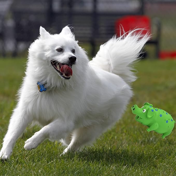 Pig Squeaky Dog Toy, 2 PCS Interactive Rubber Dog Chew Toy - Durable Latex Spot Grunting Pig Toys That Oink for Small Medium Large Dogs (Orange, Green)