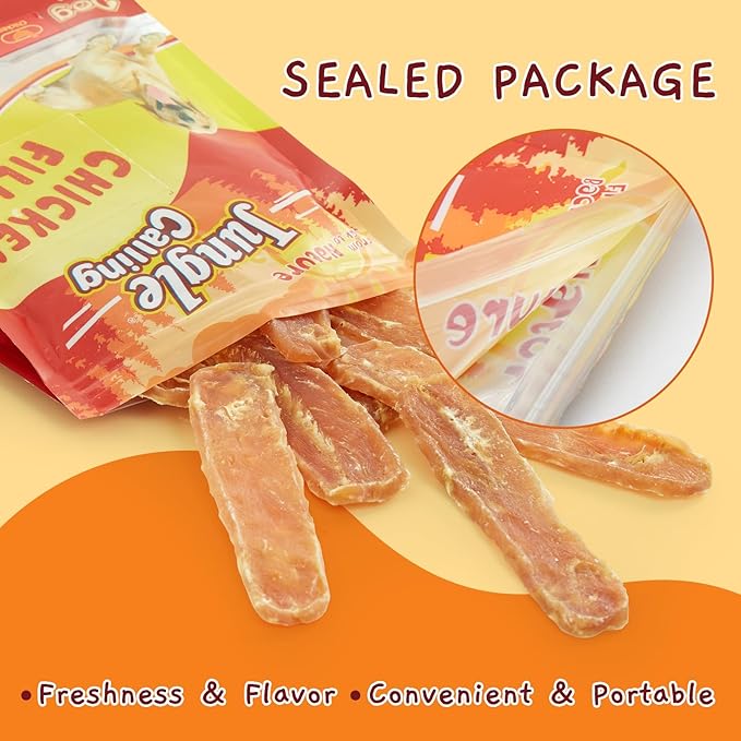 Jungle Calling Dog Treats Chicken Jerky Training Treats, Slow Roasted Snacks for Medium and Large Dogs Chewy Treats 10.6 Ounce (Chicken Fillet)