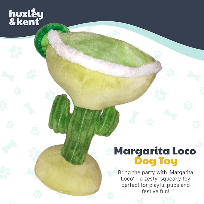 Huxley & Kent Plush Dog Toy w/Squeaker - Power Plush Stuffed Toy for Dogs - Cute, Funny & Tough Toys for Small & Large Dogs - Margarita Loco, Large