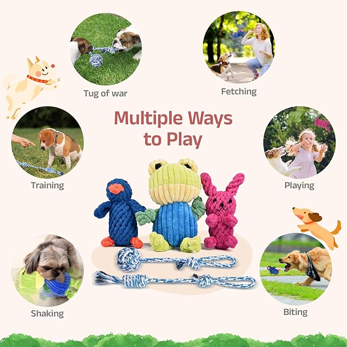 5pcs Dog Toys, Dog Chew Toys Tug of War Doggie Rope Toy, Tough Squeaky Toy for Small and Medium Breed for Teeth Cleaning