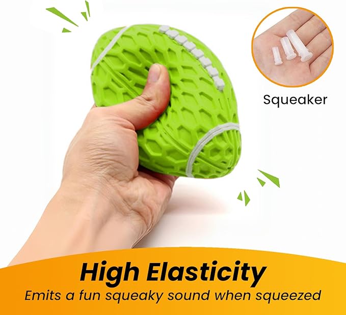 Small Squeaky Dog Toy, Rubber Dog Ball for Aggressive Chewers, Floating Fetch Outdoor Puppy Toys, Durable and Interactive Toy for Small Dogs, Bouncy Football, Green, Small