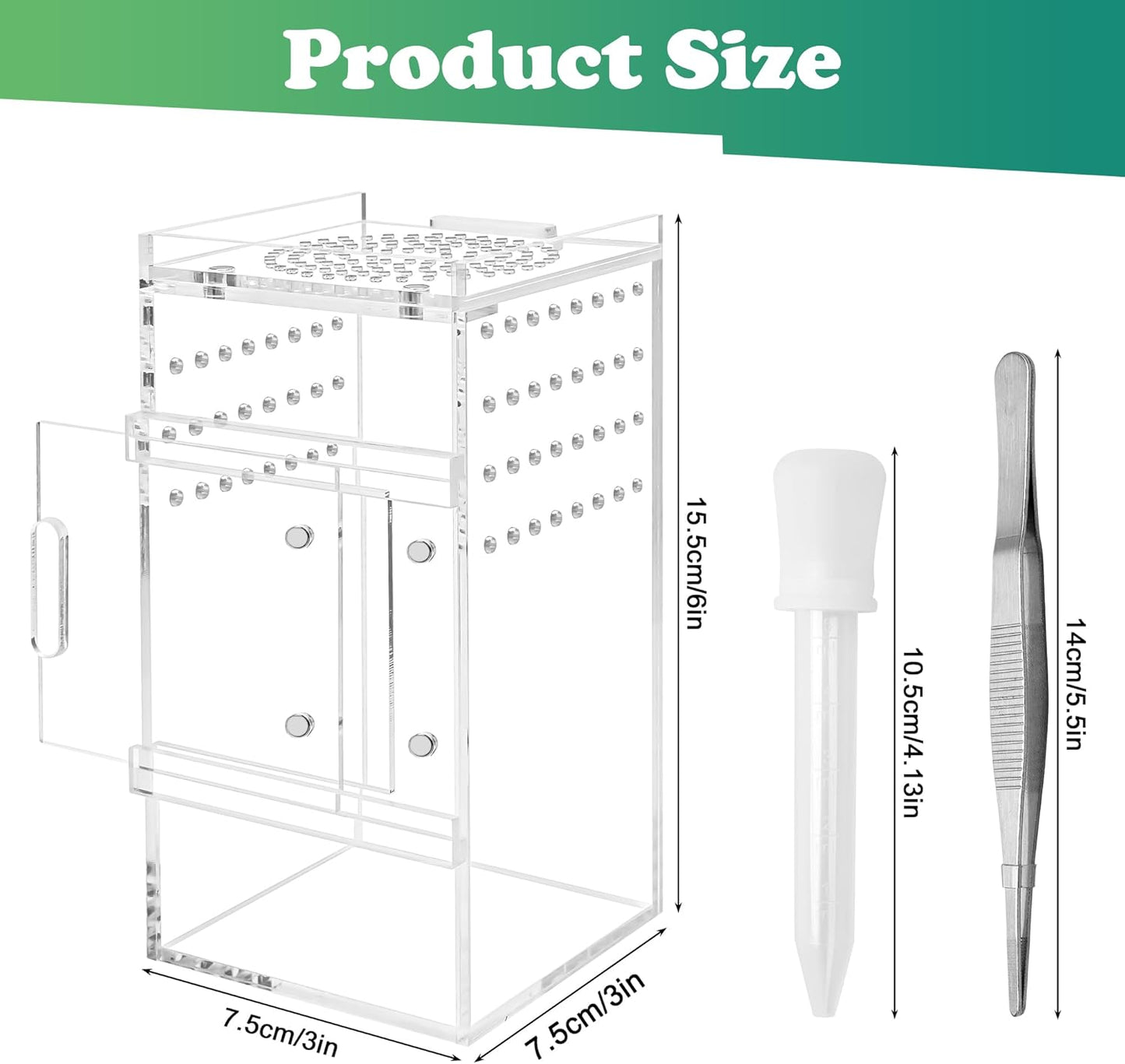 Jumping Spider Enclosure, 3x3x6 Inch Jumping Spider Habitat with Magnet Opening Door Jumping Spider Accessories Small Acrylic Terrarium for Tarantula and Praying Mantis