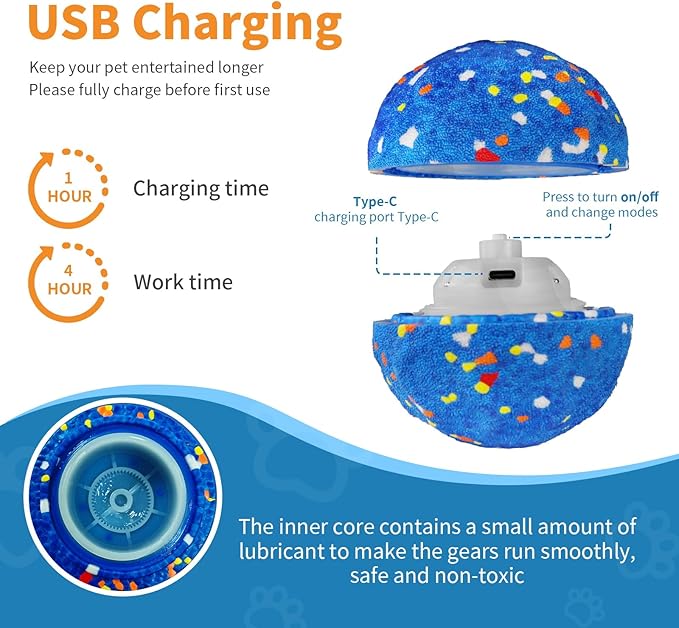 3.4" Interactive Dog Ball–2025 Upgraded Vibrating Dog Ball Made of E-TPU,Ultra-Durable&Rechargeable for Aggressive Chewers, Indoor & Outdoor Play, Keeps Dogs Active,for Small/Medium/Large Dogs