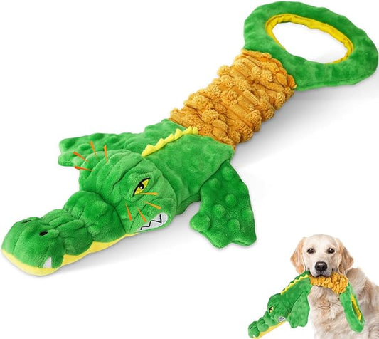 Large Alligator Dog Toys, Plush Squeaky Dog Toy with Crinkle Paper and Tug of War Handle, Interactive Puppy Toys for Small, Medium and Large Dogs