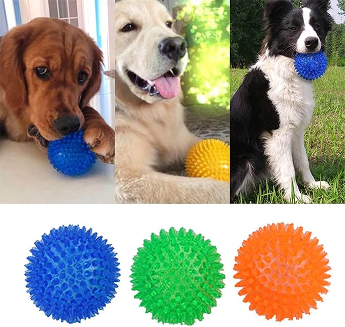Orgrimmar 6 PCS Pet Squeaky Chewing Balls Dog Soft Stab Cleaning Teeth Toys Balls with High Bounce for Small Medium Large Pet Dog Cat Toys(Small,2.55in)