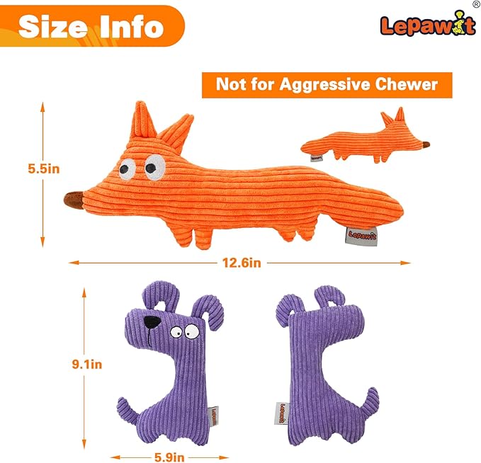 Squeaky Dog Toys, Cute Plush Toy for Dogs Indoor Play, Interactive Dog Toys with Non-Shedding Material for Small and Medium Dogs - Fox & Dog, orange