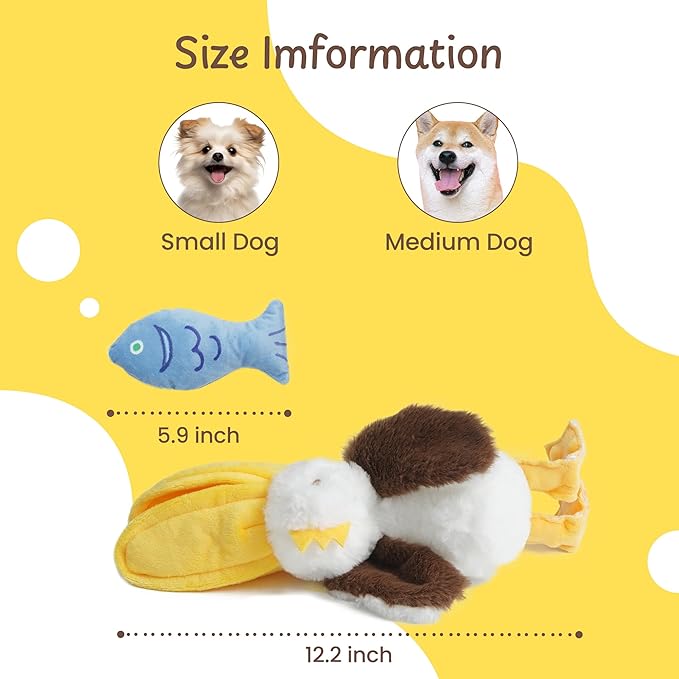 Nocciola Pelican & Fish Plush Toy for Dogs, 2 in 1 Design with Squeakers and Crinkle Paper, Mental Stimulation Puzzle Toy for Small Medium Dogs to Relieve Boredom & Anxiety