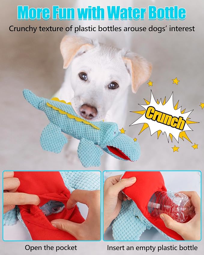 SCHITEC Squeaky Dog Toys, Crinkle Plush Water Bottle Toy with No Stuffing Body, Interactive Squawking Pet Chew Toy for Puppy Small Medium Large Dogs