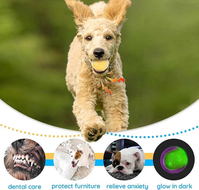 Glow Dog Ball, 2.5” Squeaky Dog Toy Ball, Dog Rubber Ball Toys for Small and Medium Dogs, Durable Dog Fetch Toys Puppy Chew Toys Pack of 6