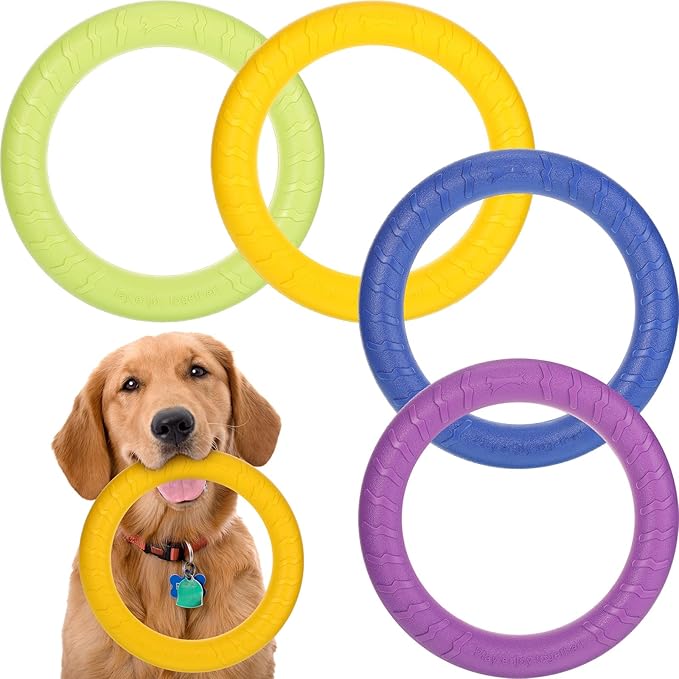 Liliful 4 Pcs Dog Rings Toy, Dog Training Ring Outdoor Flying Discs for Aggressive Small Medium Large Puppy Teeth Cleaning Fetch Chew Toys, 11 Inch, 4 Colors