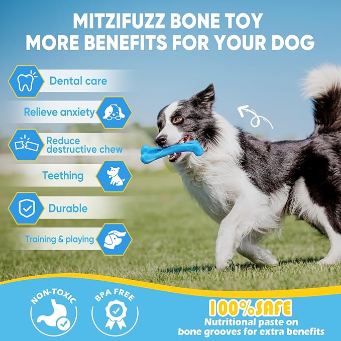 Mitzifuzz Tough Dog Toys for Aggressive Chewers, Interactive Dog Toys to Keep Them Busy, Dog Chew Toys Long Lasting for Large/Medium/Small Dogs, for Teeth Cleaning, Bacon Flavor(2pcs, Blue+Coffee)