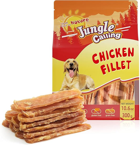 Jungle Calling Dog Treats Chicken Jerky Training Treats, Slow Roasted Snacks for Medium and Large Dogs Chewy Treats 10.6 Ounce (Chicken Fillet)