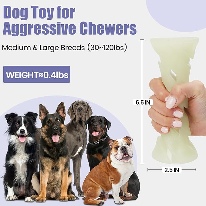 Glow in The Dark Dog Chew Toy, Rubber Dog Toys to Keep Them Busy, Interactive Treat Dispensing Puzzle Toy with Teeth Cleaning, Outdoor Fetch & Nighttime Play
