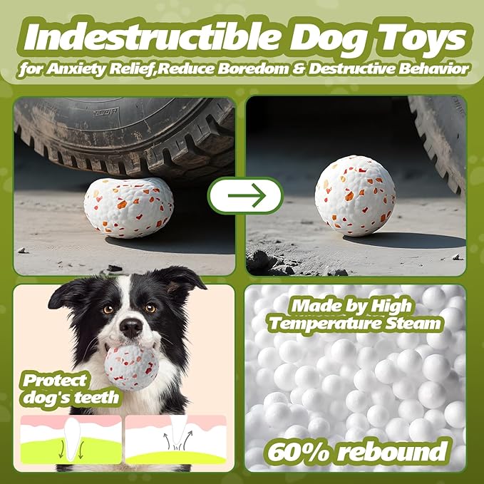 E-TPU Dog Balls 3 Pack - Interactive Tennis Balls Alternative for Aggressive Chewers, Indestructible Chew Toys for Puppy Teething, Keep Dogs Busy, Suit for Large Medium Small Breed