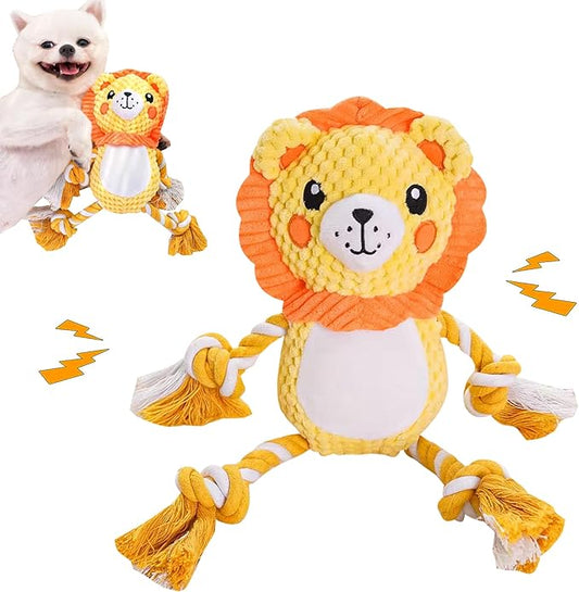 Dog Squeak Plush Toys, Cute, Funny, Durable Fabric Rope Dog Toy for Small, Medium Pets, Indoor and Outdoor, Ideal Pet Gift, Lion