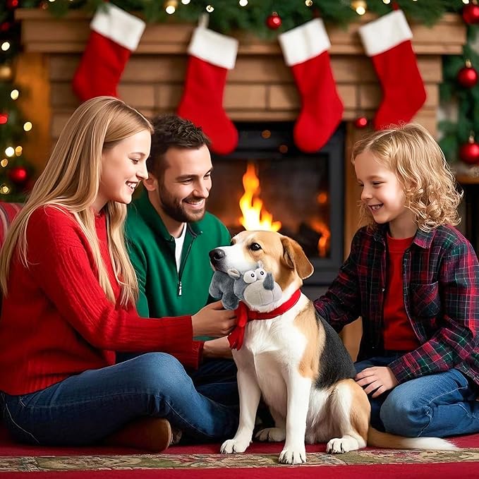 Squeaky Dog Toy Cute Chew Toys with Crinkle Paper Durable Hours of Fun for Small Puppy Middle and Large Dogs Stuffed Toys Rhinoceros