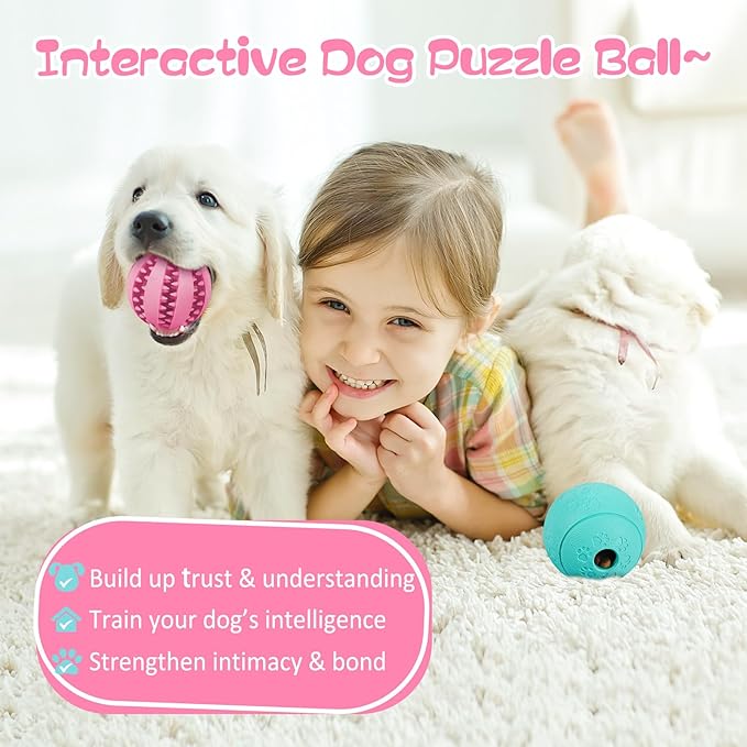 HIPPIH Dog Puzzle Toys 2 Pack, Dog Enrichment Toys for Large Dogs & Small Dogs, Puppy Balls for Treat Dispensing, Durable Balls for Teeth Cleaning/IQ Training/Chewing