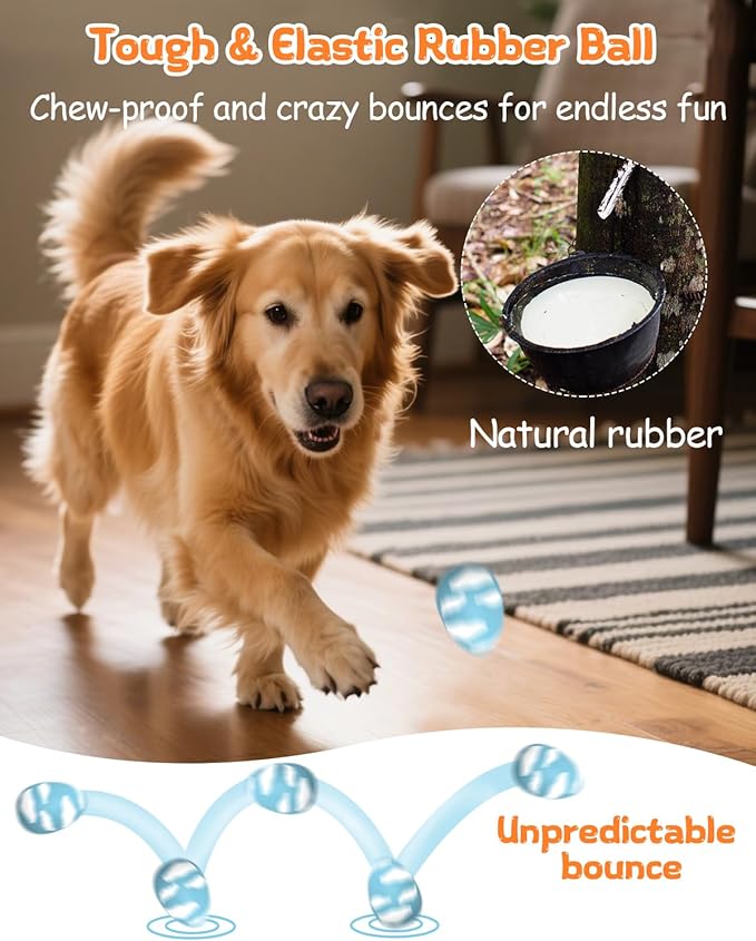 SCHITEC Squeaky Dog Toys for Aggressive Chewers, Tough Rubber Bouncy Balls for Boredom, Durable Pet Chew Toy Ball for Large Medium Breed Dogs (3.4 * 4.5inch)