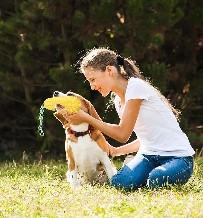 16 CM Indestructible Corn Dog Toy, Durable Toys for Aggressive Chewers, Rubber Dog Squeaky Toys, Puppy Teething Toys, Puppy Toy to Keep Them Busy for Small Medium and Large