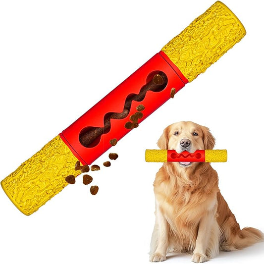 Stick Interactive Dog Toy 9” in Outdoor Dog Toy for Aggressive Chewers Tough Natural Rubber Chew Toys (Red&Yellow)
