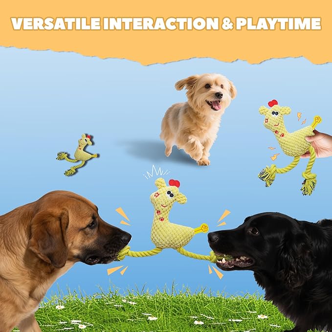 Squeak Plush Dog Toys for Small & Medium Breeds, Chew Resistant Rope to Keep Them Busy for Puppy Teething Chewing, Interactive Indoor/Outdoor Play, Best Pet Gift, Yellow Deer